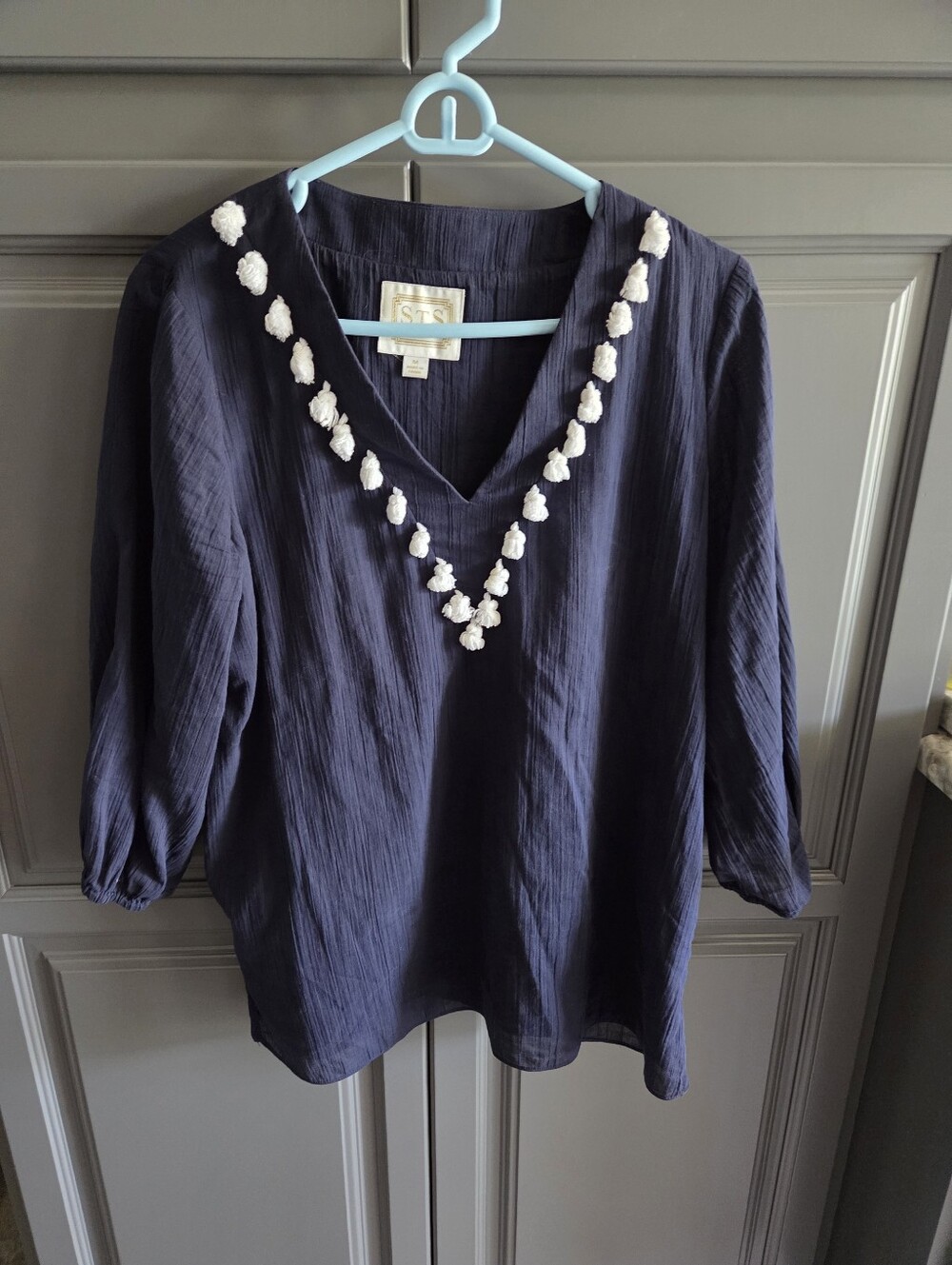 Sale To Sable Top/Tunic w Pompoms NAVY MEDIUM